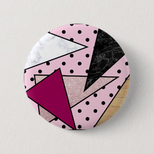 Elegant geometric rose gold glitter marble wood 6 cm round badge