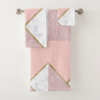 Elegant geometric rose gold glitter white marble