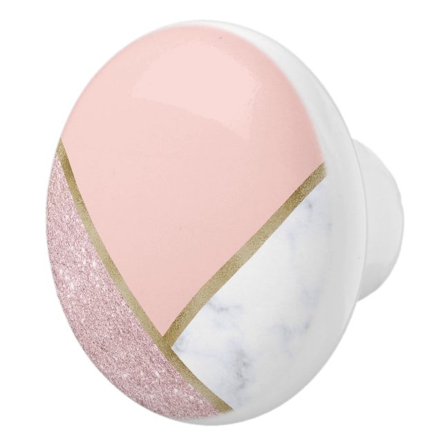 Elegant geometric rose gold glitter white marble ceramic knob (Right)