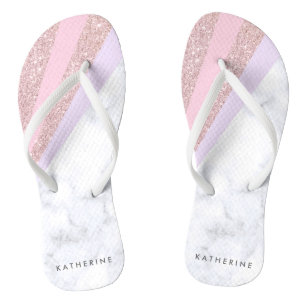 Elegant geometric rose gold glitter white marble jandals