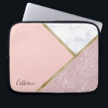 Elegant geometric rose gold glitter white marble laptop sleeve<br><div class="desc">Stylish geometric design featuring faux rose gold glitter,  gold and white marble.</div>