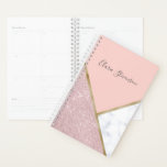 Elegant geometric rose gold glitter white marble planner<br><div class="desc">Stylish geometric design featuring faux rose gold glitter,  gold and white marble.</div>