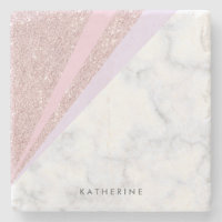 Elegant geometric rose gold glitter white marble