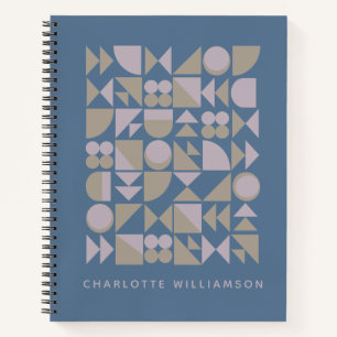 Elegant Geometric Shapes Dusty Blue Personalised Notebook