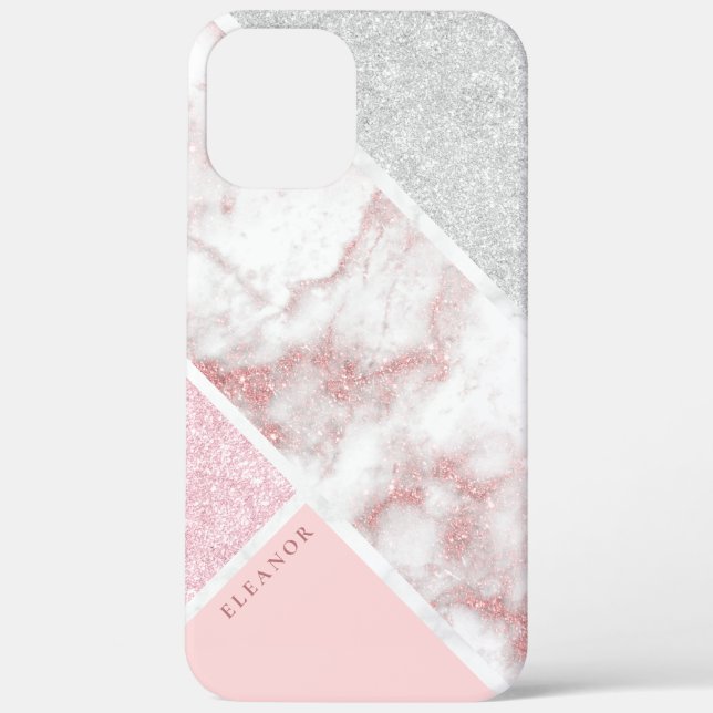 Elegant geometric silver rose gold glitter marble Case-Mate iPhone case (Back)