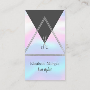 Elegant Geometric Silver, Scissors Holographic Business Card