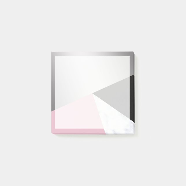 Elegant geometric silver white marble pink black post-it notes (Front)