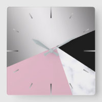 Elegant geometric silver white marble pink black