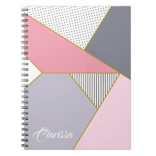 Elegant geometric stripes polka dots pastel spiral notebook