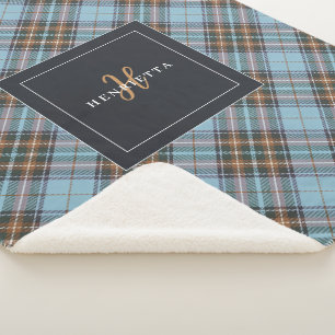 Elegant Geometric Tartan Pattern Light Blue Custom Sherpa Blanket