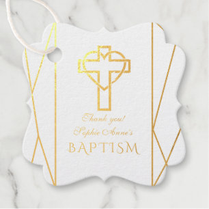Elegant Geometric Thank You Gold Foil Baptism Favour Tags