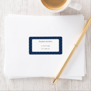 Elegant Geometric Tree Pattern Navy Blue Label