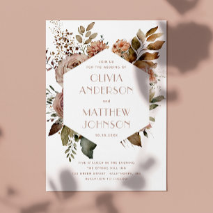 Elegant Geometric Wedding Floral Fall Garden QR Invitation