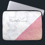 Elegant geometric white marble rose gold glitter laptop sleeve<br><div class="desc">Modern geometric design featuring faux rose gold glitter and white marble colour block.</div>