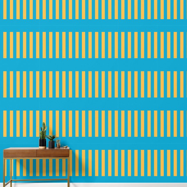 Elegant Geometric Yellow and Blue Striped Pattern Wallpaper (Hallway)