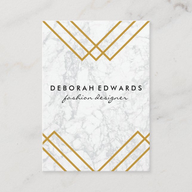 Elegant Geometric Yellow with Gold Lines Business Card (Front)