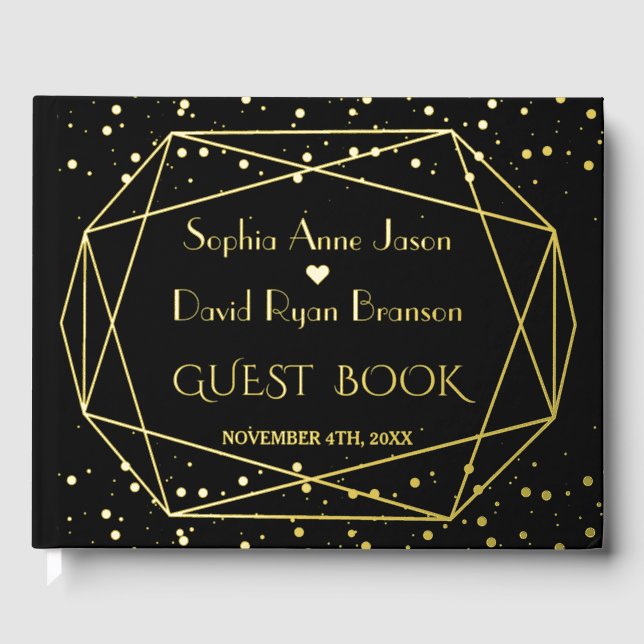 Elegant Geometrical Frame Confetti Wedding Guest Book (Front)