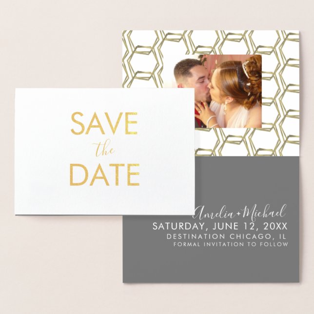 Elegant Geometrical Save the Date Photo   Card (Display)