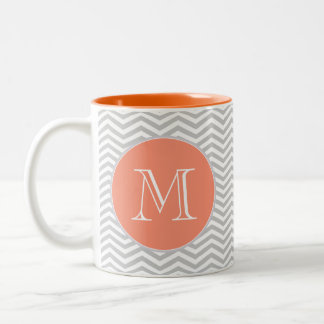 Elegant geometry of chevrón and monograma Two-Tone coffee mug