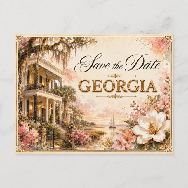 Elegant Georgia Save the Date Wedding Invitation Postcard (Front)