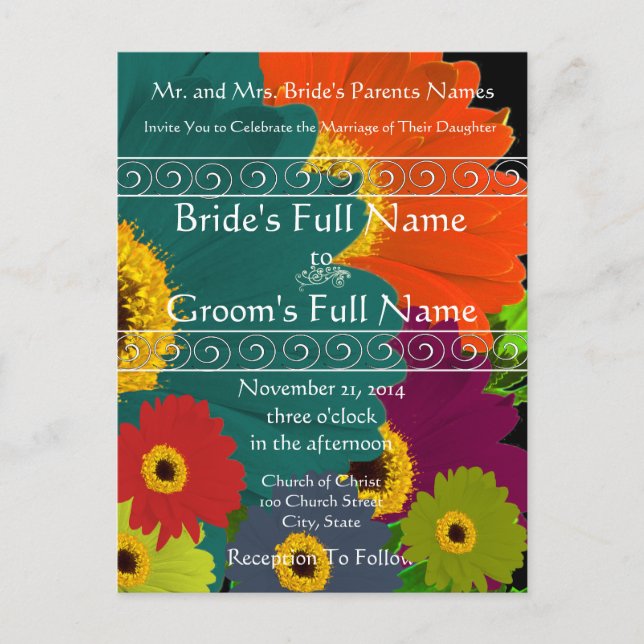 Elegant Gerber Daisy Wedding Invitation (Front)