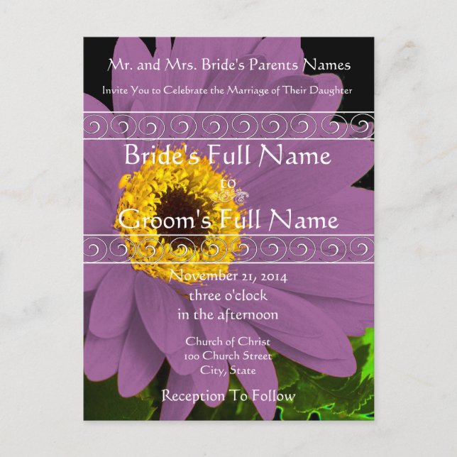 Elegant Gerber Daisy Wedding Invitation (Front)