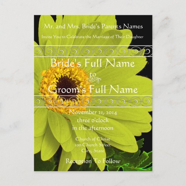 Elegant Gerber Daisy Wedding Invitation (Front)
