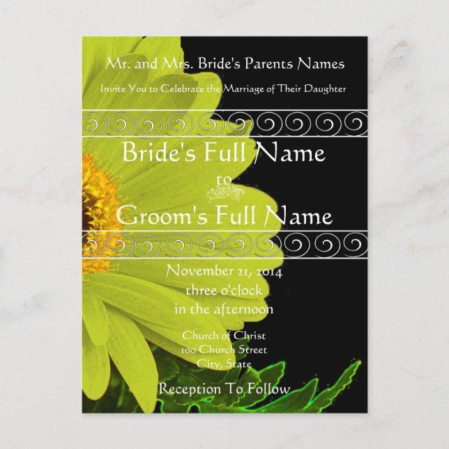 Elegant Gerber Daisy Wedding Invitation Postcard (Front)