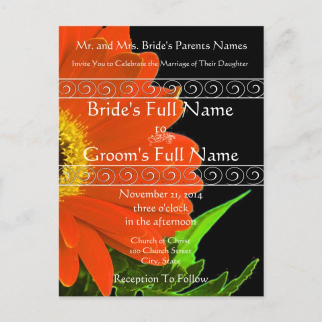 Elegant Gerber Daisy Wedding Invitation Postcard (Front)