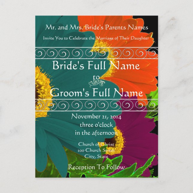Elegant Gerber Daisy Wedding  Invitation Postcard (Front)