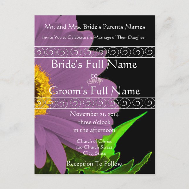 Elegant Gerber Daisy Wedding Invitation Postcard (Front)
