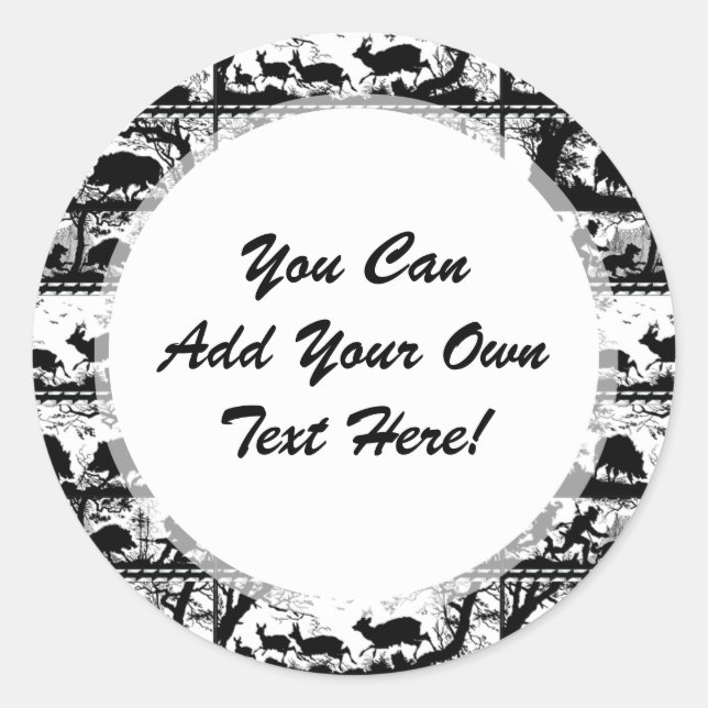Elegant German Hunting Scene Running Deer and Boar Classic Round Sticker (Front)