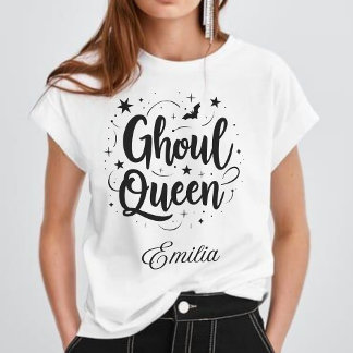 Elegant Ghoul Queen Name Halloween Calligraphy T-Shirt