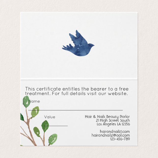 Elegant Gift Certificate Blue Floral - Add Logo (Inside Unfolded)