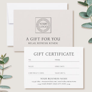 Elegant Gift Certificate Business Logo Card