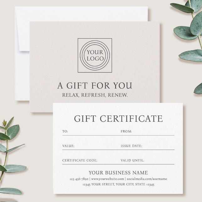 Elegant Gift Certificate Business Logo Card (Creator Uploaded)