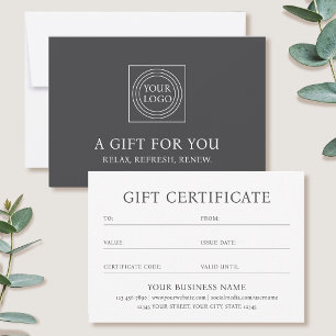 Elegant Gift Certificate Business Logo Dark Gray
