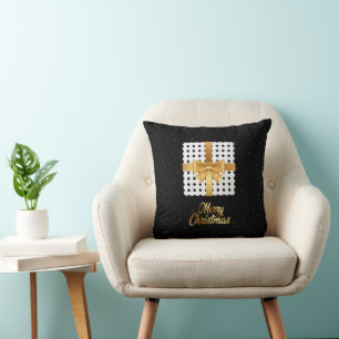 Elegant Gift with Golden Ribbon and Polka Dots  Cushion