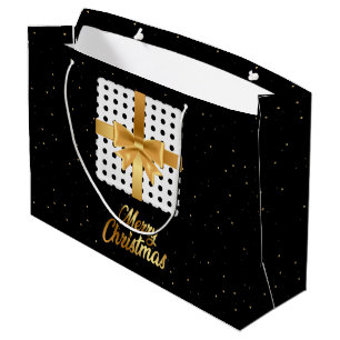 Elegant Gift with Golden Ribbon and Polka Dots  Large Gift Bag