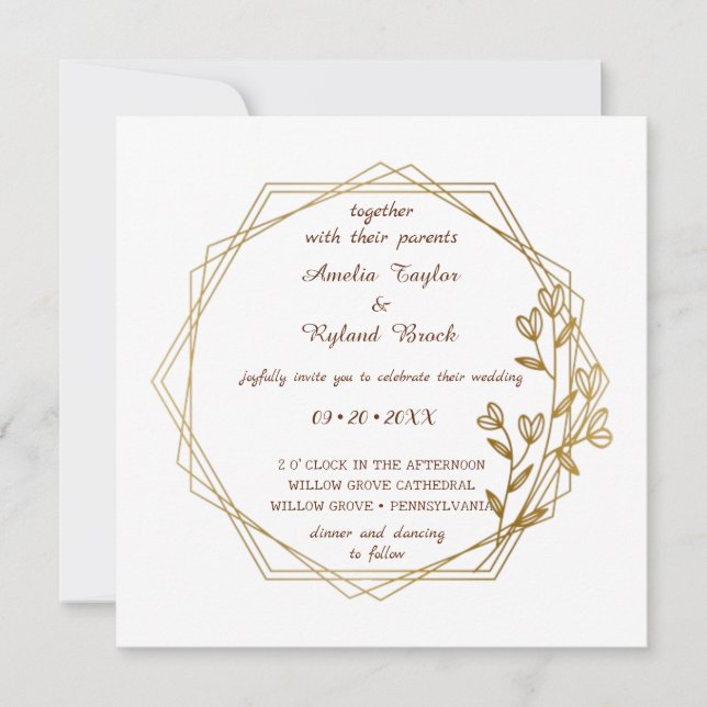 Elegant Gilded Floral Wedding Invitation  (Front)