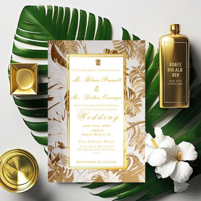 Elegant Gilded Gold Monstera Foil Invitation (Creator Uploaded)