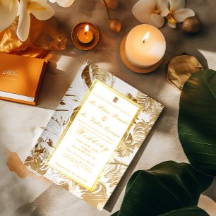 Elegant Gilded Gold Monstera Foil Invitation