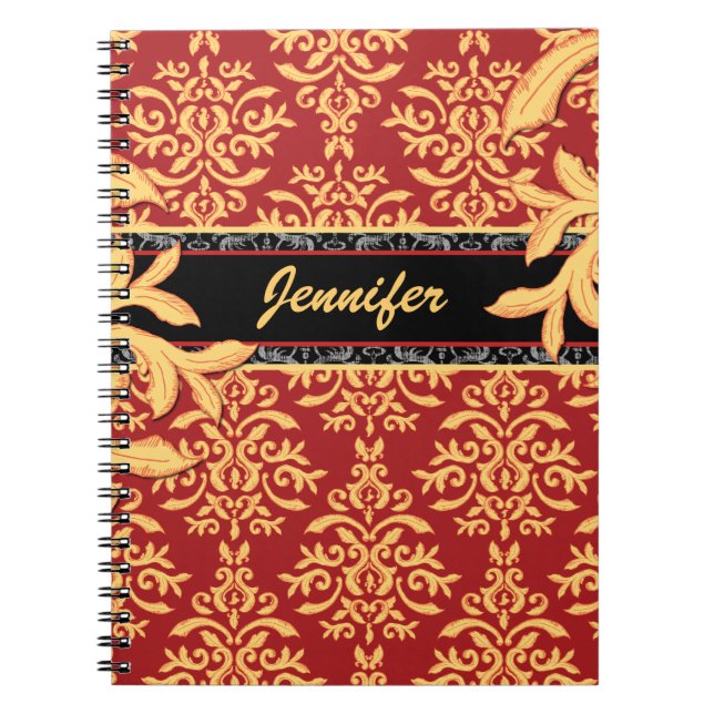 Elegant Gilded Red and Gold Damask Notebook (Front)