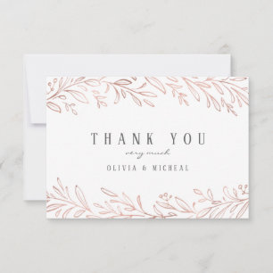 Elegant gilded rose gold botanical thank you card