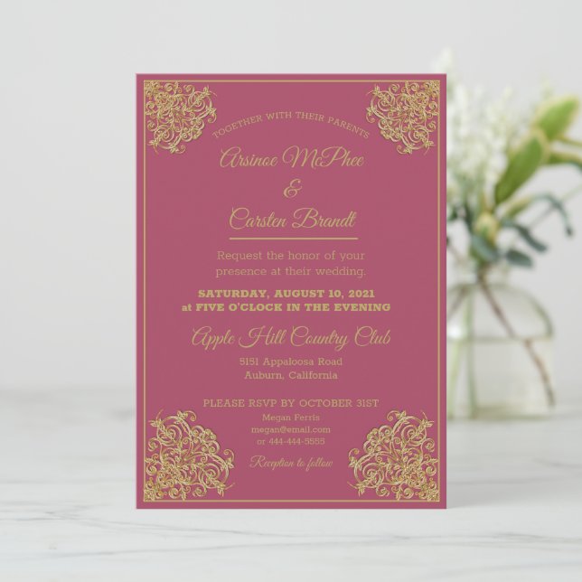 Elegant Gilded Wedding Invitation (Standing Front)