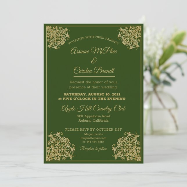 Elegant Gilded Wedding Invitation (Standing Front)