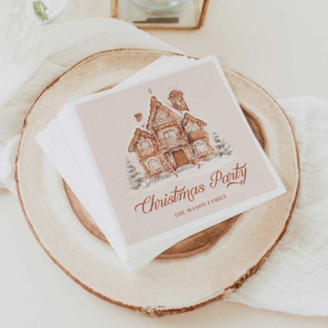 Elegant Gingerbread House Christmas Party  Napkin (Gingerbread House Christmas Party personalized paper napkins)