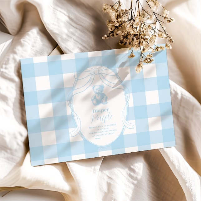 Elegant Gingham French Teddy Bear  Diapper Raffle Enclosure Card (Creator Uploaded)