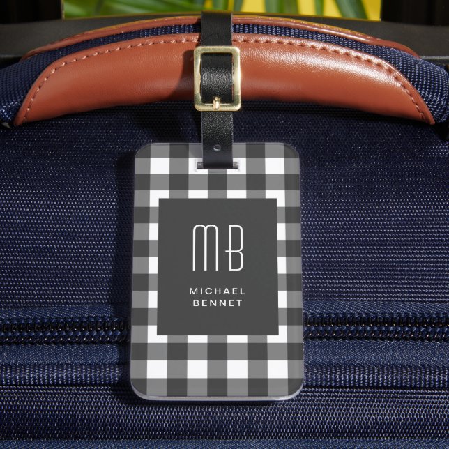 Elegant Gingham Monogram Luggage Tag (Front Insitu 2)