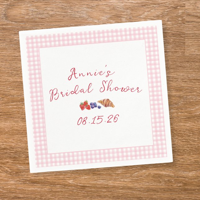 Elegant Gingham Summer Brunch Bridal Shower Pink Napkin (Creator Uploaded)